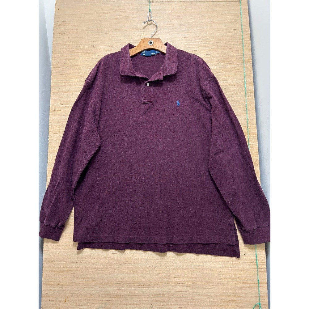 Polo Ralph Lauren Long Sleeve Polo Shirt Burgundy Mens‎ XL Embroidered Pony